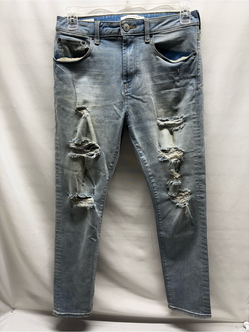 Pacsun Men's Jeans Distressed Slim Taper Size 30X30 Light Wash Blue Denim